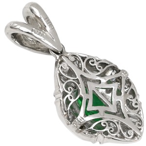 ペンダントトップ エメラルド Pt900 シルバー 緑 グリーン ダイヤ ネックレストップ  中古