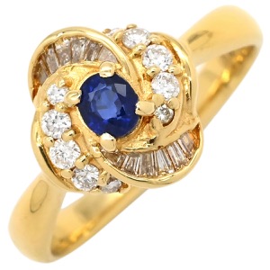 リング 指輪 ブルーサファイア ダイヤリング K18YG ゴールド 18K 750 YG  中古