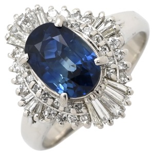 リング 指輪 ブルーサファイア ダイヤリング Pt900 シルバー 青  中古