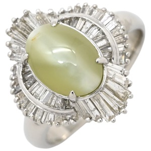 リング 指輪 キャッツアイ ダイヤリング Pt900 シルバー 猫目石  中古