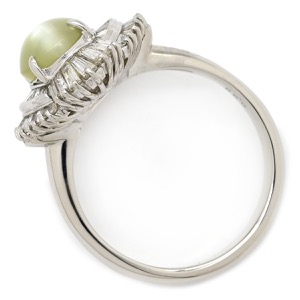 リング 指輪 キャッツアイ ダイヤリング Pt900 シルバー 猫目石  中古