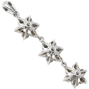 ペンダントトップ ブラウンダイヤ K18WG シルバー フラワーモチーフ 3連 3石 ネックレストップ ドロップ  中古