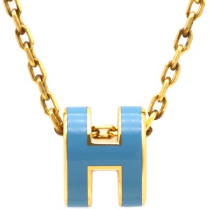 エルメス ネックレス ポップアッシュ ミニ ペンダント GP ブルー 青 Hモチーフ  中古