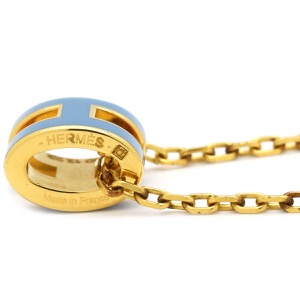 エルメス ネックレス ポップアッシュ ミニ ペンダント GP ブルー 青 Hモチーフ  中古