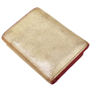 ミュウミュウ 三つ折り財布 MADRAS LOVE マドラス ラブ レザー ゴールド 金 赤 コンパクト  5MH021 中古