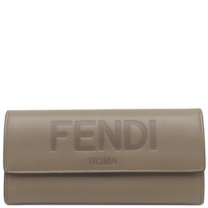 フェンディ 長財布 FENDI ROMA ロゴ レザー グレー グレージュ  8MO251 中古