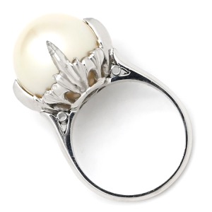 リング 指輪 白蝶パールリング Pt900 シルバー 1粒 1P PM900  中古