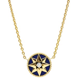 クリスチャン・ディオール ネックレス ローズ デヴァン メダリオン ミディアム K18YG ゴールド Dior Au750 18K ラピスラズリ ダイヤ 一粒  中古