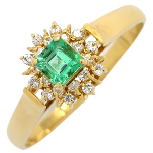 リング 指輪 エメラルド ダイヤモンド リング K18YG ゴールド グリーン 緑   中古