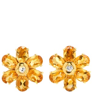 イヤリング シトリン イヤリング K18YG ゴールド 750 イエローゴールド 18K 18金 フラワーモチーフ  中古