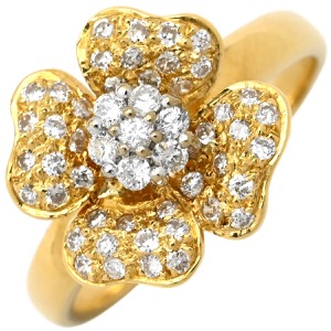 リング 指輪 フラワーモチーフ ダイヤリング K18YG ゴールド Au750 18K 18金 パヴェ  中古