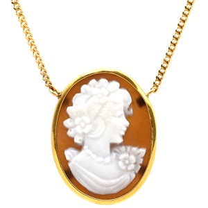 ネックレス カメオ彫刻 ペンダント K18YG ホワイト Au750 18K   中古