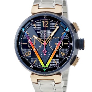 ルイヴィトン タンブール クロノグラフ ダミエ コバルト Vレインボー QA129 K18PG×SS 渋谷限定 自動巻き