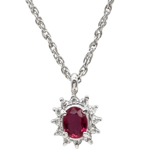 ネックレス ルビー ダイヤペンダント Pt900 シルバー 赤  中古