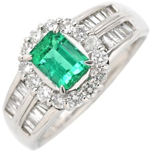リング 指輪 エメラルド ダイヤモンド リング Pt900 シルバー グリーン 緑 スクエア  中古