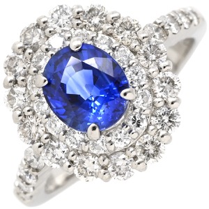 リング 指輪 ブルーサファイア ダイヤリング Pt950 シルバー ロイヤルブルー 青  中古