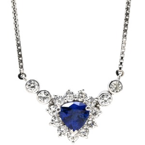 ネックレス ブルーサファイア ダイヤペンダント Pt900 シルバー 青 ブルー 中古