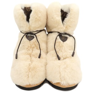 ルイヴィトン ブーツ ファー アンクル ブーツ ファー ホワイト #37 白 茶 靴  中古