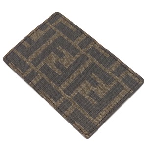 フェンディ カードケース ズッカ カードホルダー レザー ブラウン 茶 カード入れ パスケース  7AR911 中古