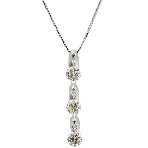 ネックレス ダイヤペンダント K18WG シルバー 3P 3粒 スリーストーンネックレス 18K WG Au750   中古