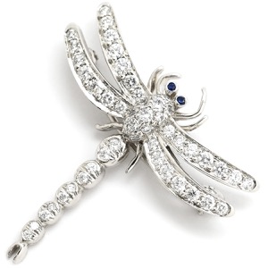ティファニー ブローチ ドラゴンフライ Pt950 シルバー トンボ ペンダントトップ ダイヤ サファイヤ  中古