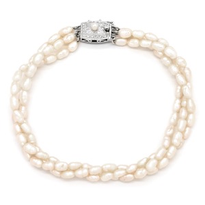 ブレスレット パールブレスレット パール ホワイト 真珠 3連 淡水パール オーバル  中古