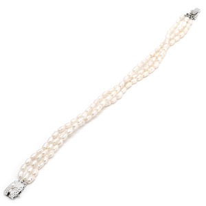 ブレスレット パールブレスレット パール ホワイト 真珠 3連 淡水パール オーバル  中古