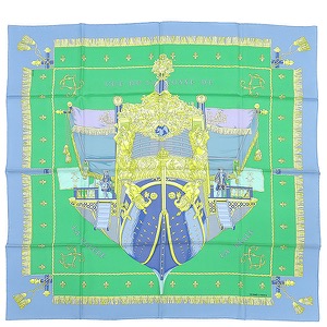エルメス スカーフ カレ90 CARRE シルク グリーン 【VUE DU CARROSSE DE LA GALERE LA REALE/クイーンの戴冠】 中古