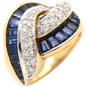 リング 指輪 ブルーサファイア ダイヤ K18YG ゴールド 青  中古