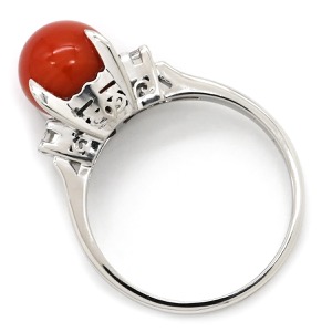 リング 指輪 珊瑚 ダイヤリング Pt900 シルバー 赤 サンゴ  中古