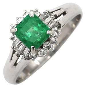 リング 指輪 エメラルド ダイヤモンド リング Pt900 シルバー グリーン 緑 スクエア Pt   中古