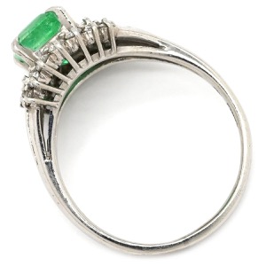 リング 指輪 エメラルド ダイヤモンド リング Pt850 シルバー グリーン 緑 スクエア  中古