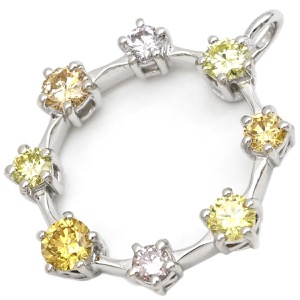 ペンダントトップ K18WG シルバー イエロー ブラウン ピンク 8P 8石 8粒 色石 Au750 18K 18金 マルチカラーストーン チャーム  中古