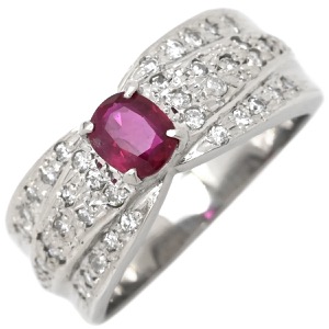 リング 指輪 ルビー ダイヤリング Pt900 シルバー レッド 赤  中古