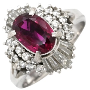 リング 指輪 ルビー ダイヤリング Pt900 シルバー レッド 赤  中古