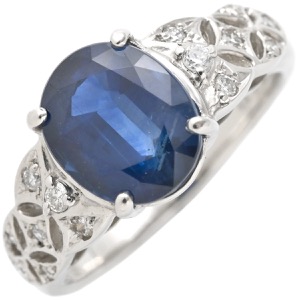 リング 指輪 ブルーサファイア ダイヤリング Pt900 シルバー 青  中古