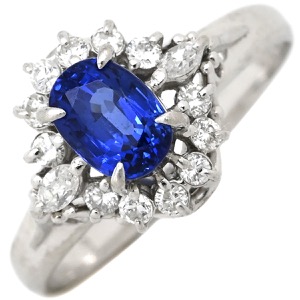 リング 指輪 ブルーサファイア ダイヤ リング Pt900 ブルー 青 プラチナム  中古