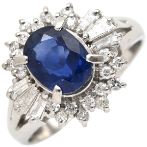 リング 指輪 ブルーサファイア ダイヤリング Pt900 シルバー 青  中古