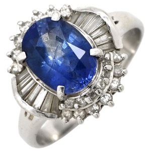 リング 指輪 ブルーサファイア ダイヤリング Pt900 シルバー 青  中古