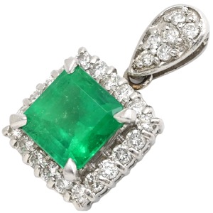 ペンダントトップ エメラルド ダイヤ Pt900 シルバー 緑 コロンビア産 ネックレストップ スクエア 中古