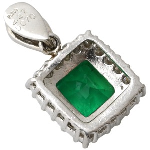 ペンダントトップ エメラルド ダイヤ Pt900 シルバー 緑 コロンビア産 ネックレストップ スクエア 中古