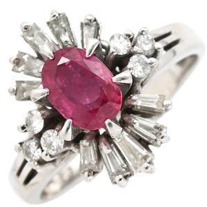 リング 指輪 ルビー ダイヤリング Pt900 シルバー レッド 赤  中古