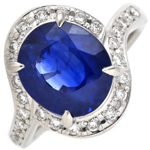 リング 指輪 ブルーサファイア ダイヤリング Pt900 シルバー 青 スリランカ産  中古