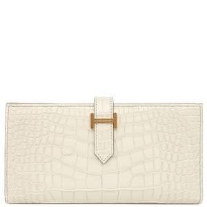 エルメス 長財布 ベアンスフレ アリゲーターマット ホワイト未使用 クロコ 二つ折り財布  中古