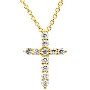 ティファニー ネックレス ミニクロス ダイヤ ペンダント K18YG ゴールド T&Co. Au750 18K 18金 11P 11石 十字架 スモールクロス ロザリオ  中古