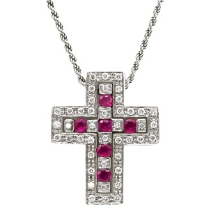 ダミアーニ ネックレス ベルエポック S  K18WG シルバー ペンダント 750 18金 ダイヤ ルビー クロス 十字架  20039534 中古