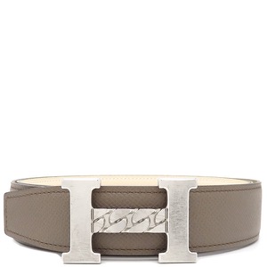 エルメス ベルト Hバックル #90 ヴォーエプソン グレー #90 オフホワイト リバーシブル  中古