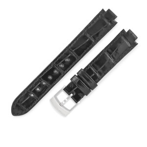 ルイヴィトン 腕時計パーツ 純正 タンブール用 クロコバンド クロコダイル ブラック 替え ベルト 純正SS製尾錠付き 21mm ブラック 黒 艶 R15187 中古