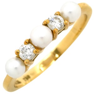 ティファニー リング 指輪 K18YG ゴールド T&Co. Au750 18K 18金 2P 2石 2粒 ダイヤ ベビーパール 真珠  中古