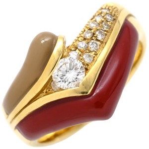 リング 指輪 漆 ダイヤリング K18YG ゴールド レッド 赤 茶 中古